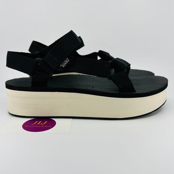 Teva Women's Flatform Universal Adjustable Sandals Black/Tan 1008844 Size 9 - Picture 1 of 11